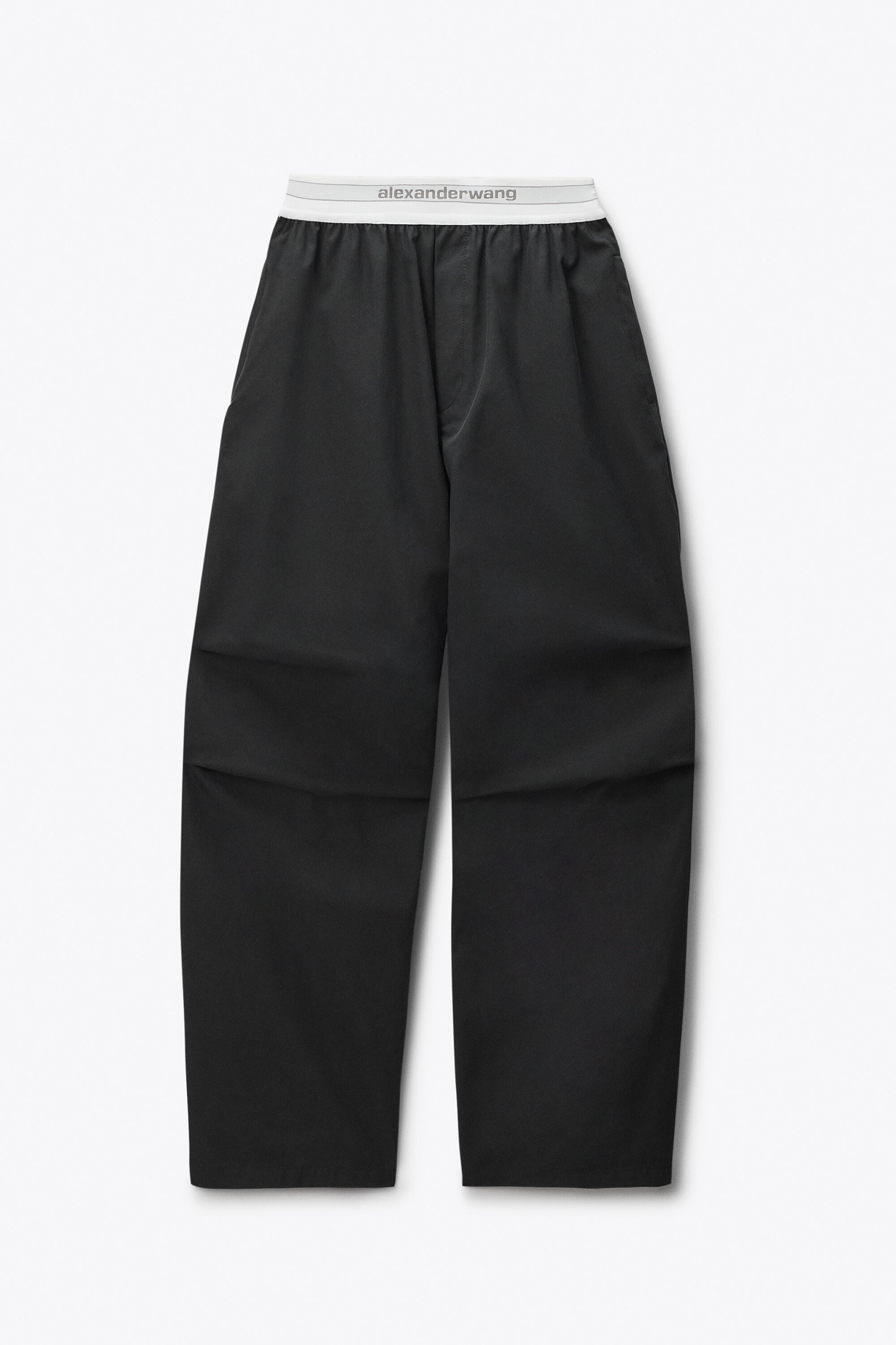 Mid-Rise Pleated Wide-Leg Pant with Logo Elastic Waist in BLACK