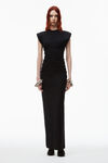 CREWNECK RIBBED JERSEY MAXI DRESS WITH BACK SLIT and draped detail