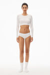 Alexander Wang white cropped long-sleeve tee in ribbed cotton jersey