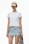 Alexander Wang white distressed logo shrunken tee in cotton jersey