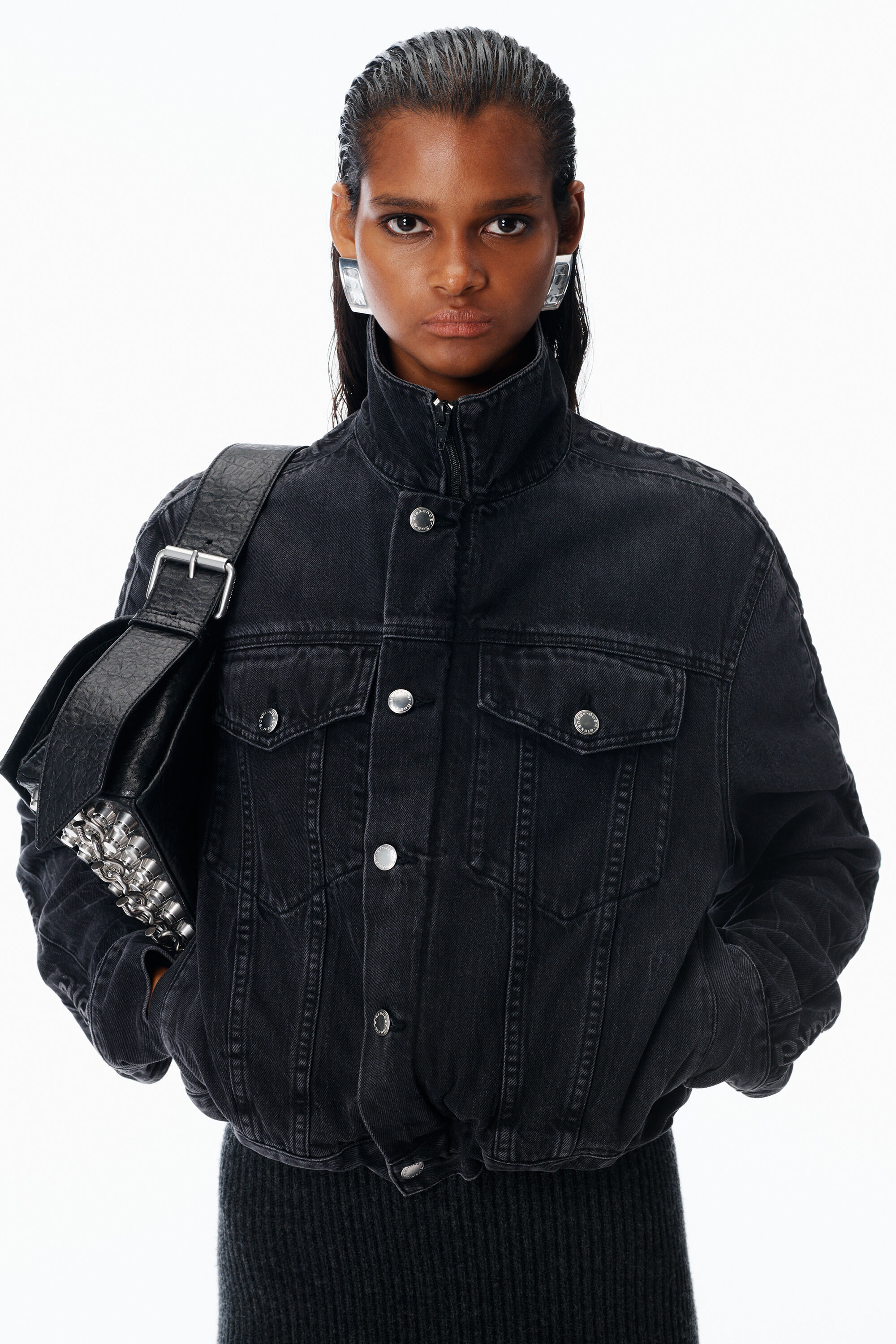 alexanderwang ブラック デニムジャケット XXS Denim Track Jacket in GREY AGED | alexanderwang®