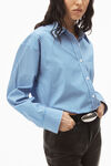 alexander wang apple boyfriend shirt in compact cotton blue/pink