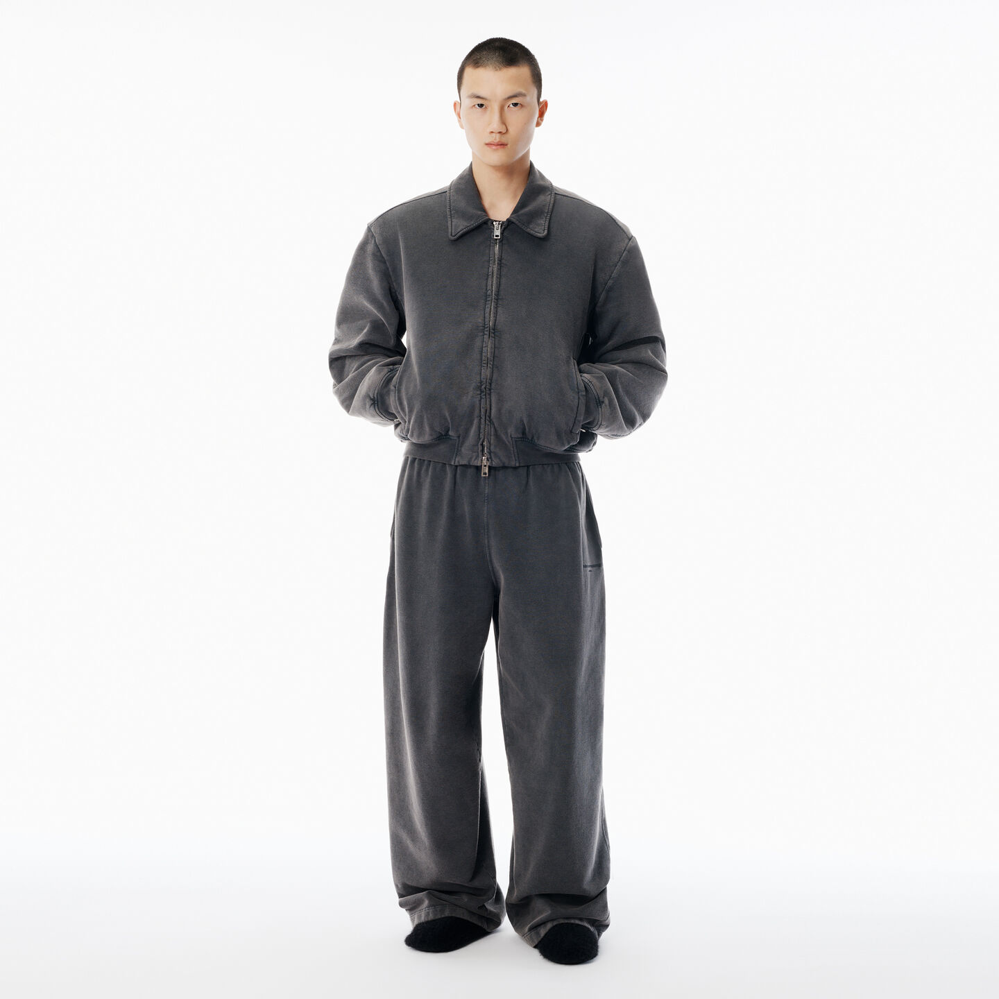 Alexander Wang Grey Organic Terry Moto Jacket In Gray