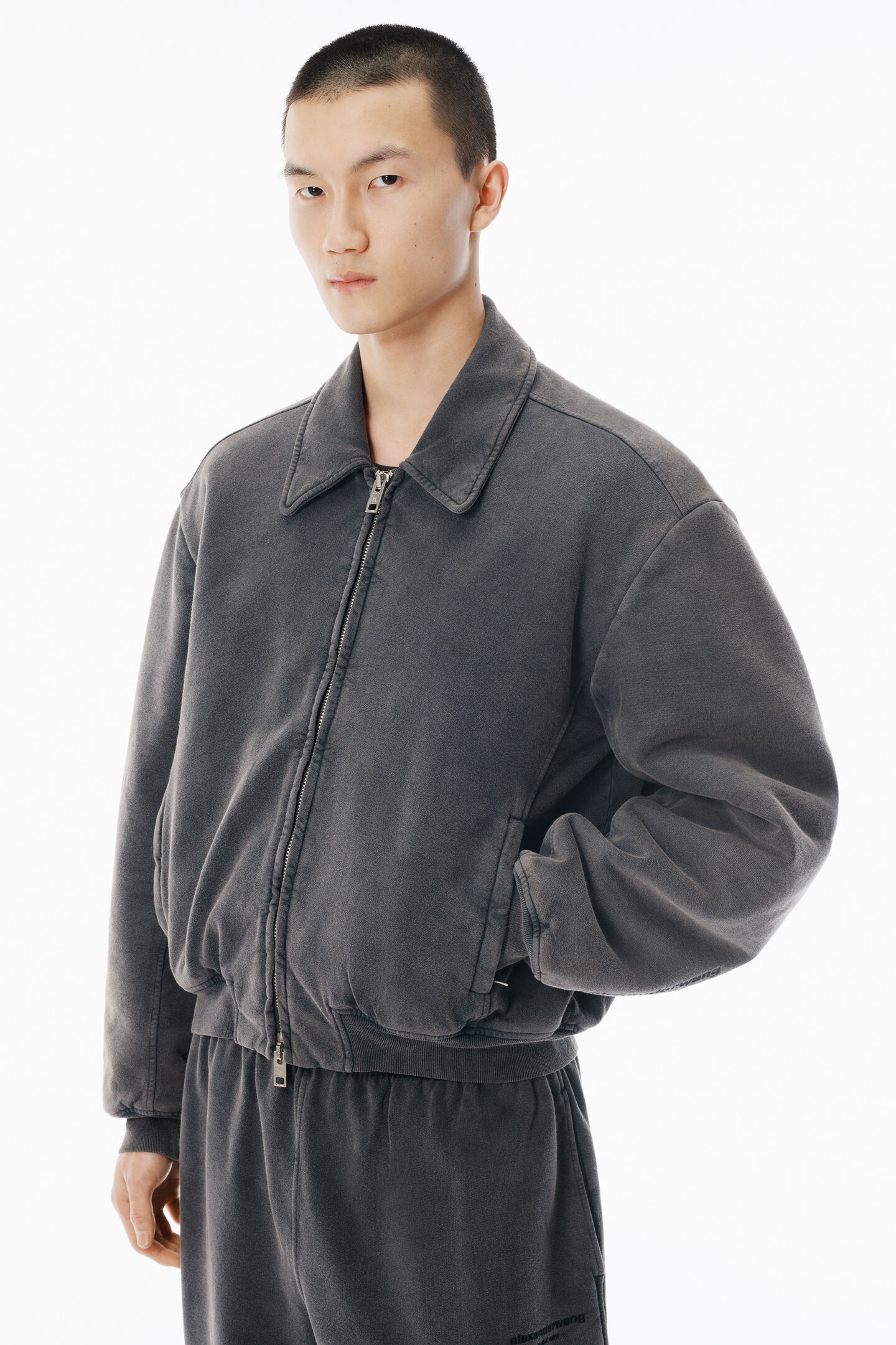 Alexander Wang Grey Organic Terry Moto Jacket In Gray