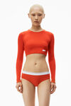 Alexander Wang fiery red cropped long-sleeve tee in ribbed cotton