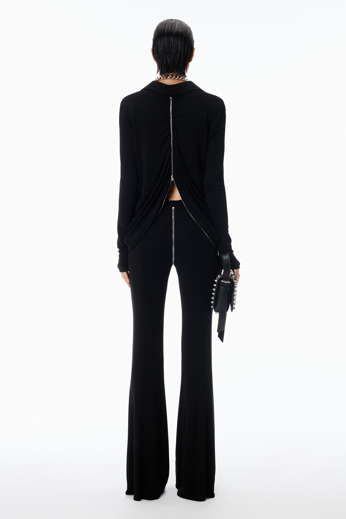 Alexander Wang Draped Back Zip Shirt In Crepe Jersey In Black