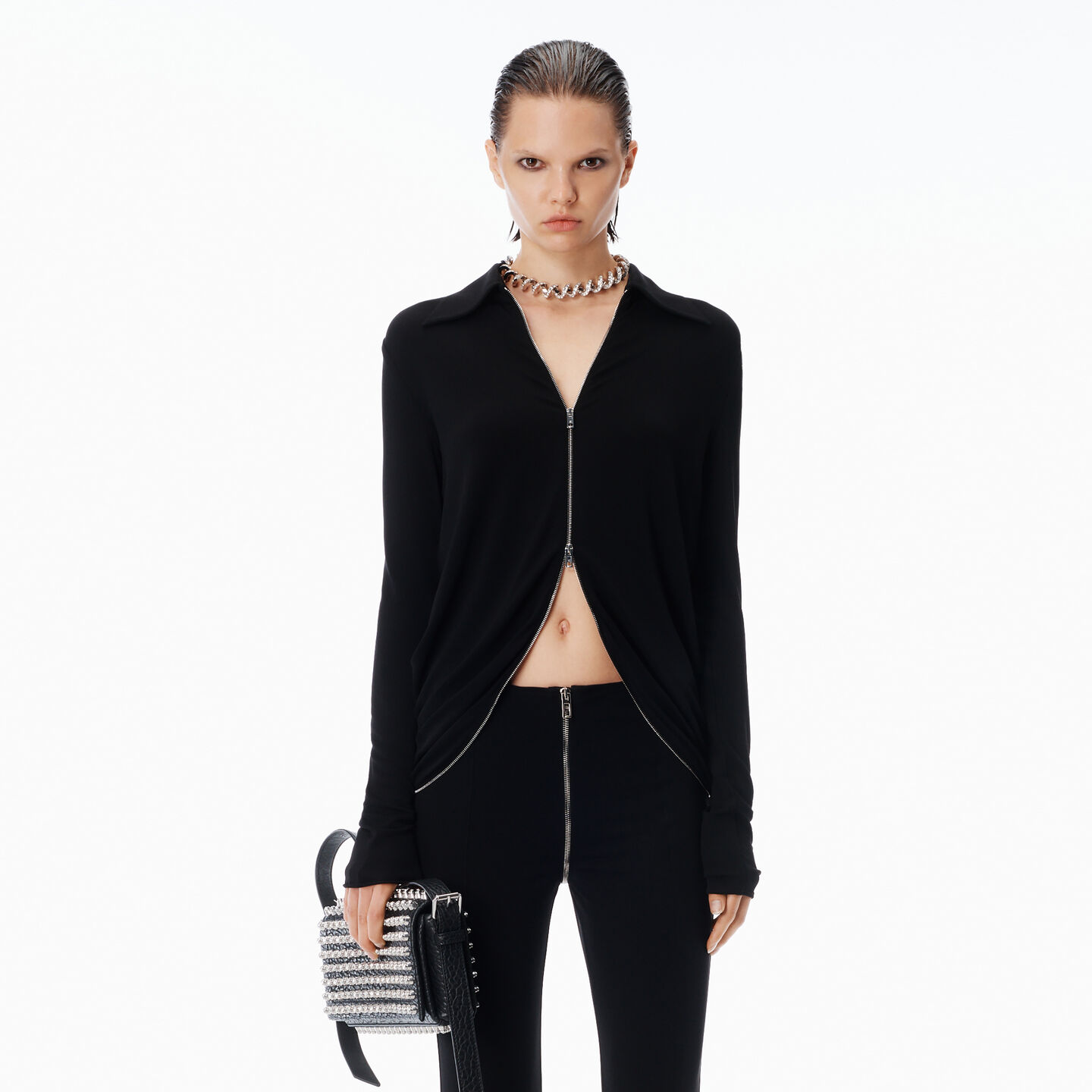 Alexander Wang Draped Back Zip Shirt In Crepe Jersey In Black