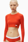 Alexander Wang fiery red cropped long-sleeve tee in ribbed cotton
