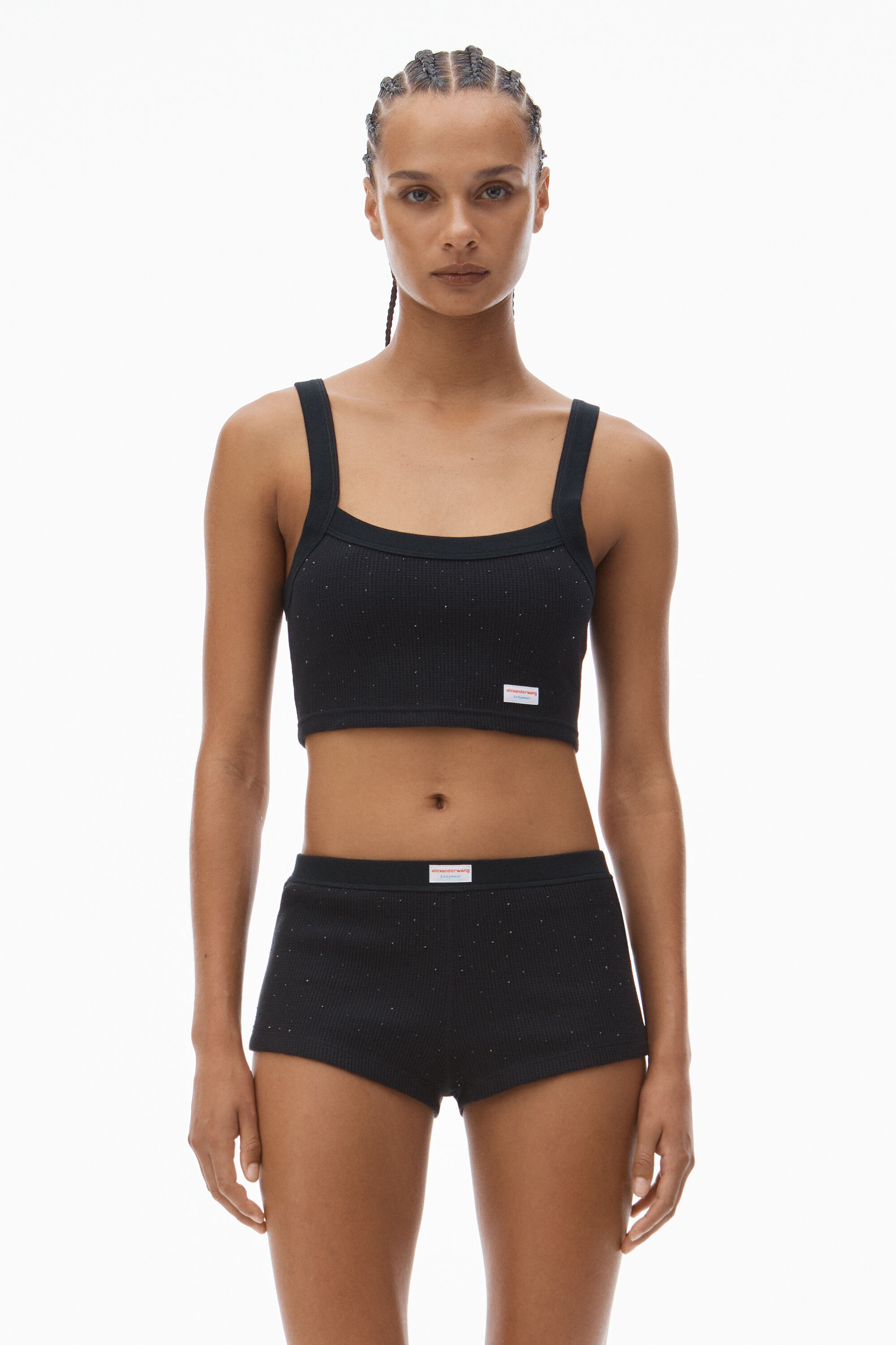 Crystal Hotfix Short in Waffle Knit in BLACK | alexanderwang®