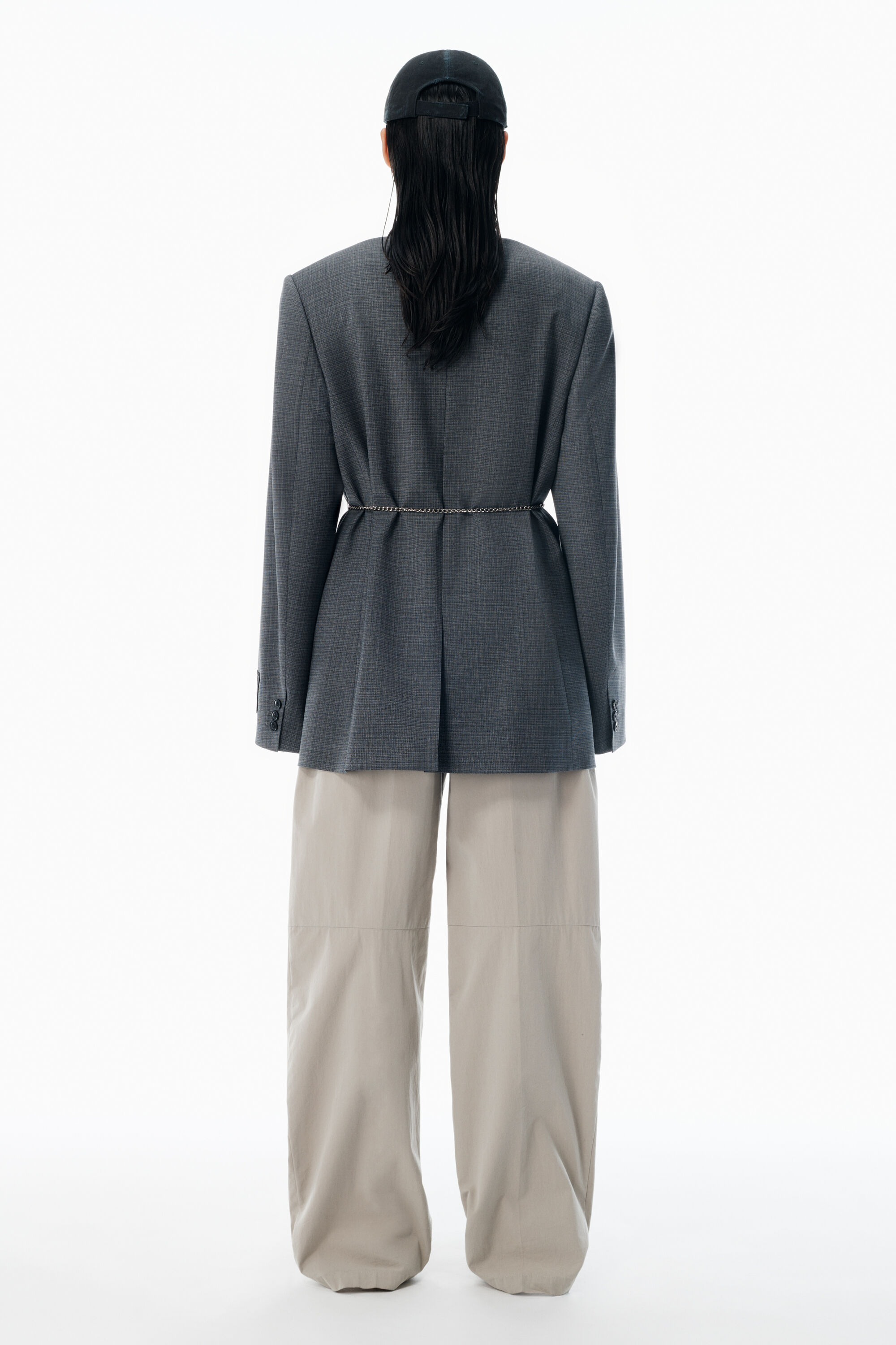 Grey Wool-Blend Raw-Edged Blazer in DARK GREY MELANGE