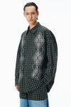 Alexander Wang green/navy 加大款菱格纹烫钻衬衫