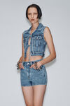 Alexander Wang vintage light indigo gilet in denim con laccetti sul davanti e perline trasparenti termoapplicate