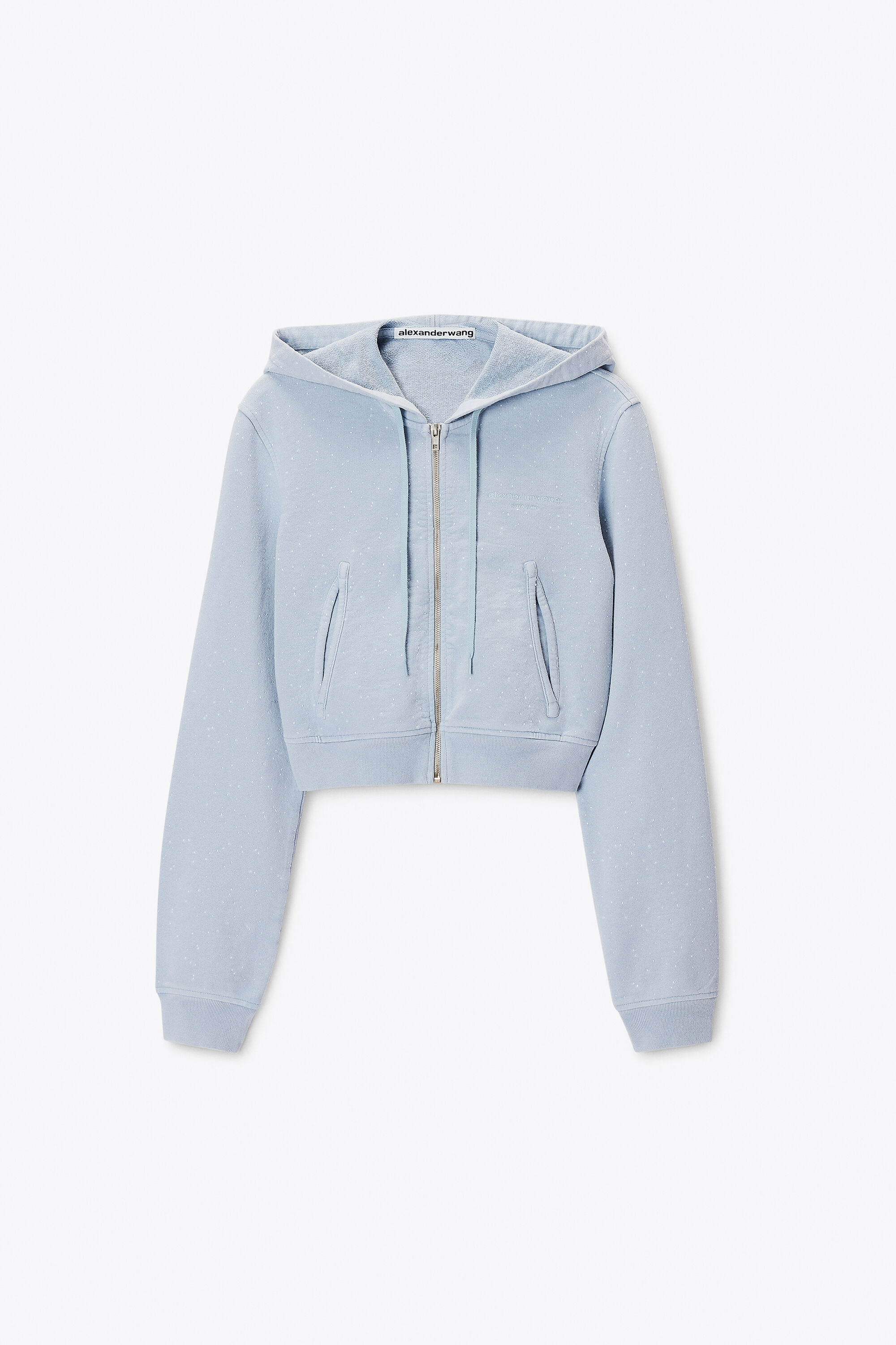 crystal embellished fitted zip up hoodie in WASHED SKY