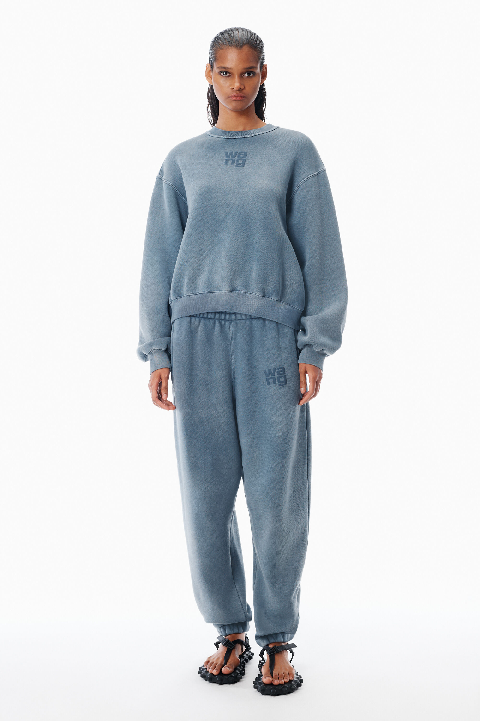 blue puff-print logo sweatpants in WASHED BLUE INK | alexanderwang®