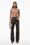 alexander wang hotfix logo turtleneck in crystal nylon dark rose beige