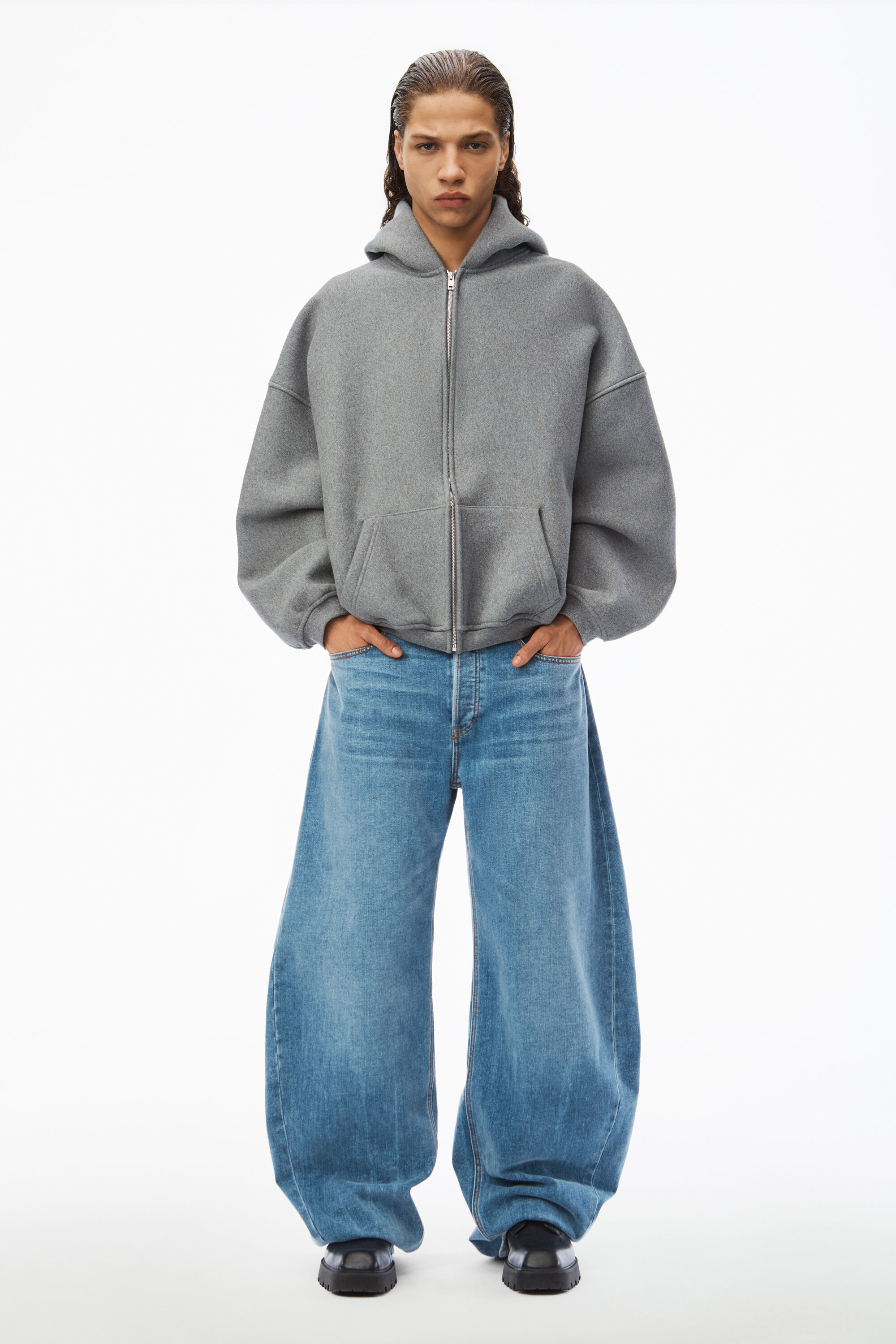 STAR ZIP UP HOODIE IN DENSE FLEECE in SIDEWALK | alexanderwang®