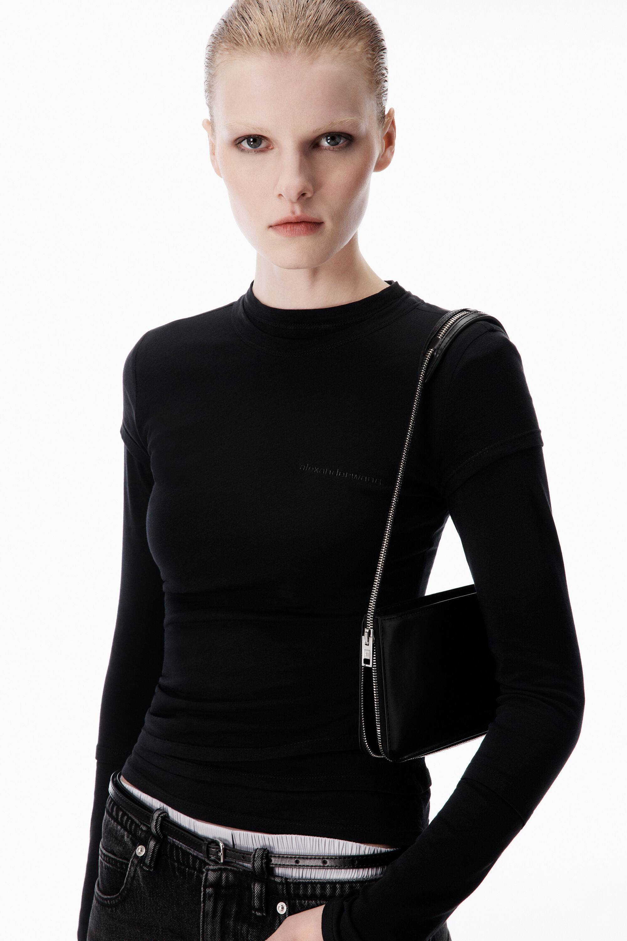 Layered Long Sleeve Tee in BLACK | alexanderwang®