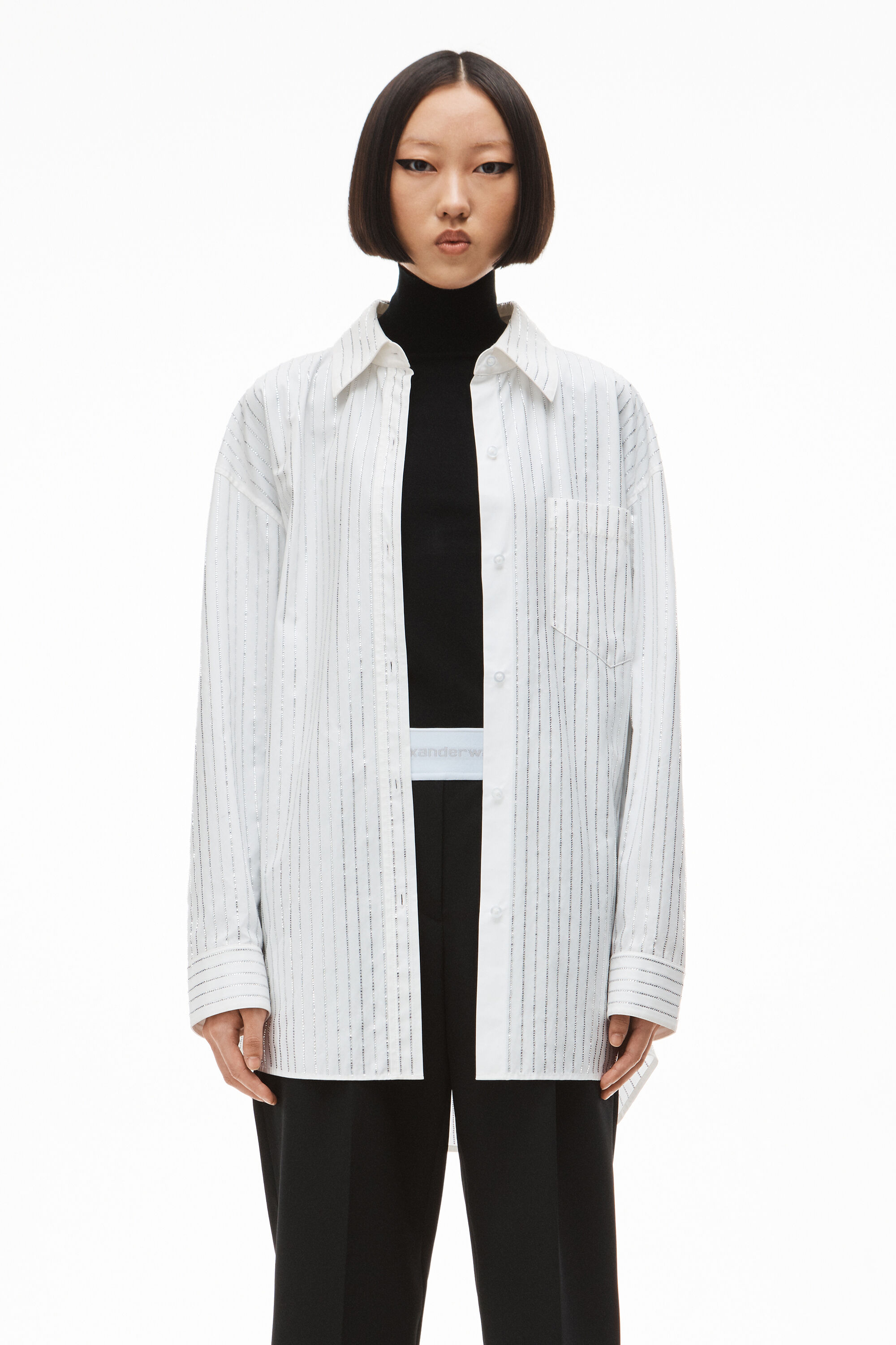 alexanderwang CRYSTAL HOTFIX SHIRT IN COTTON WHITE - alexanderwang® US