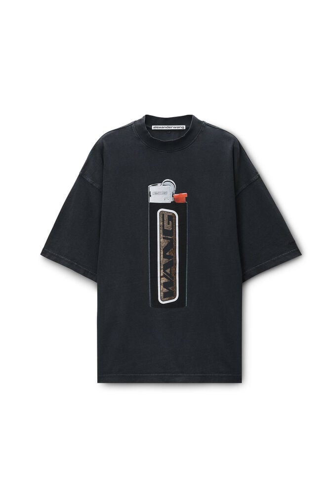 Alexander Wang Oversized Plain Knit Short-sleeved T-shirt With Lighter Pattern In Black