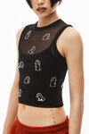 alexander wang hotfix cropped tank top in gauzy mesh black