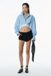 Alexander Wang oxford blue/white cropped shirt in organic cotton with logo elastic