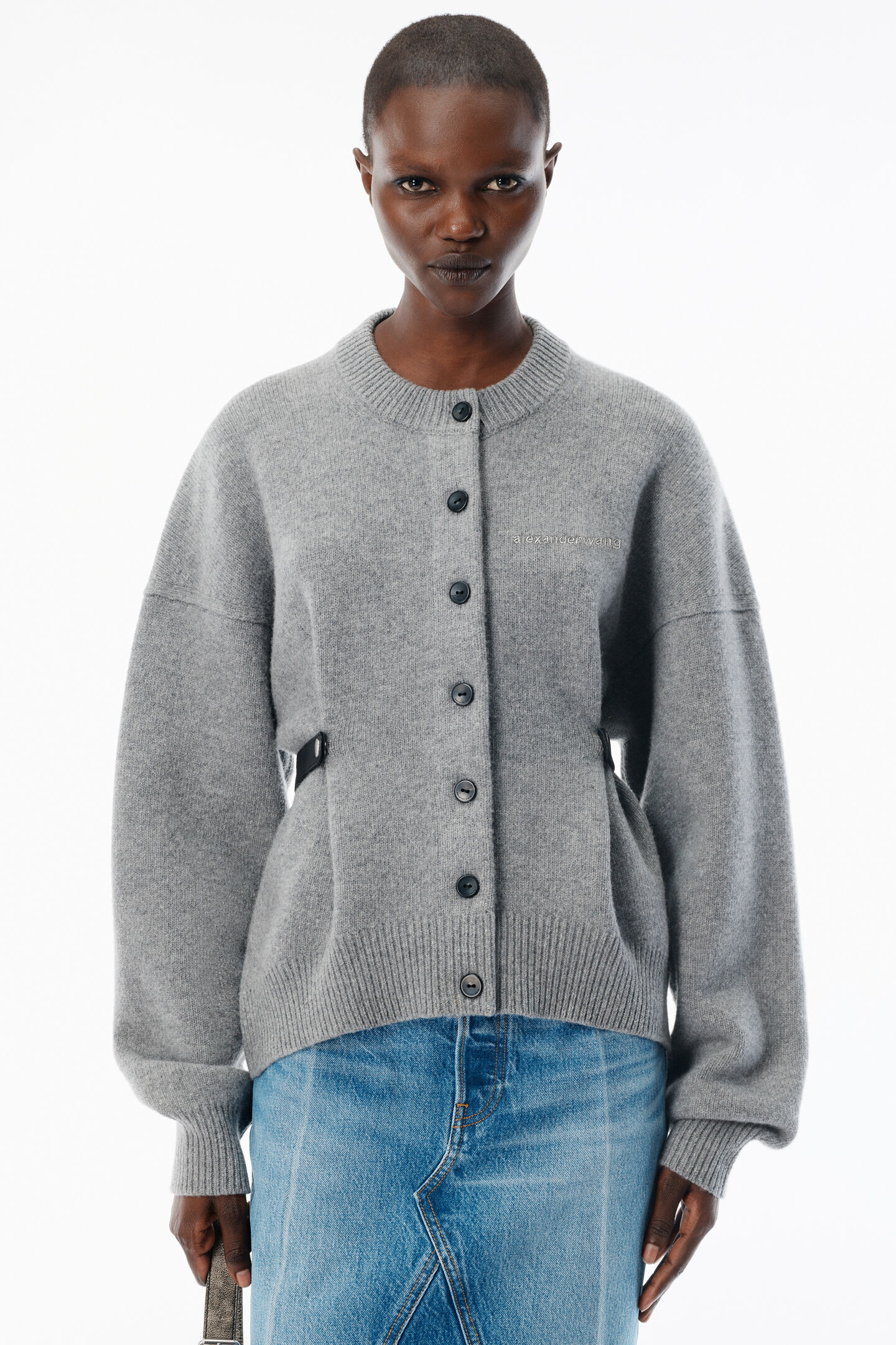 Alexander Wang Grey Wool-cotton Draped Back Cardigan In Gray