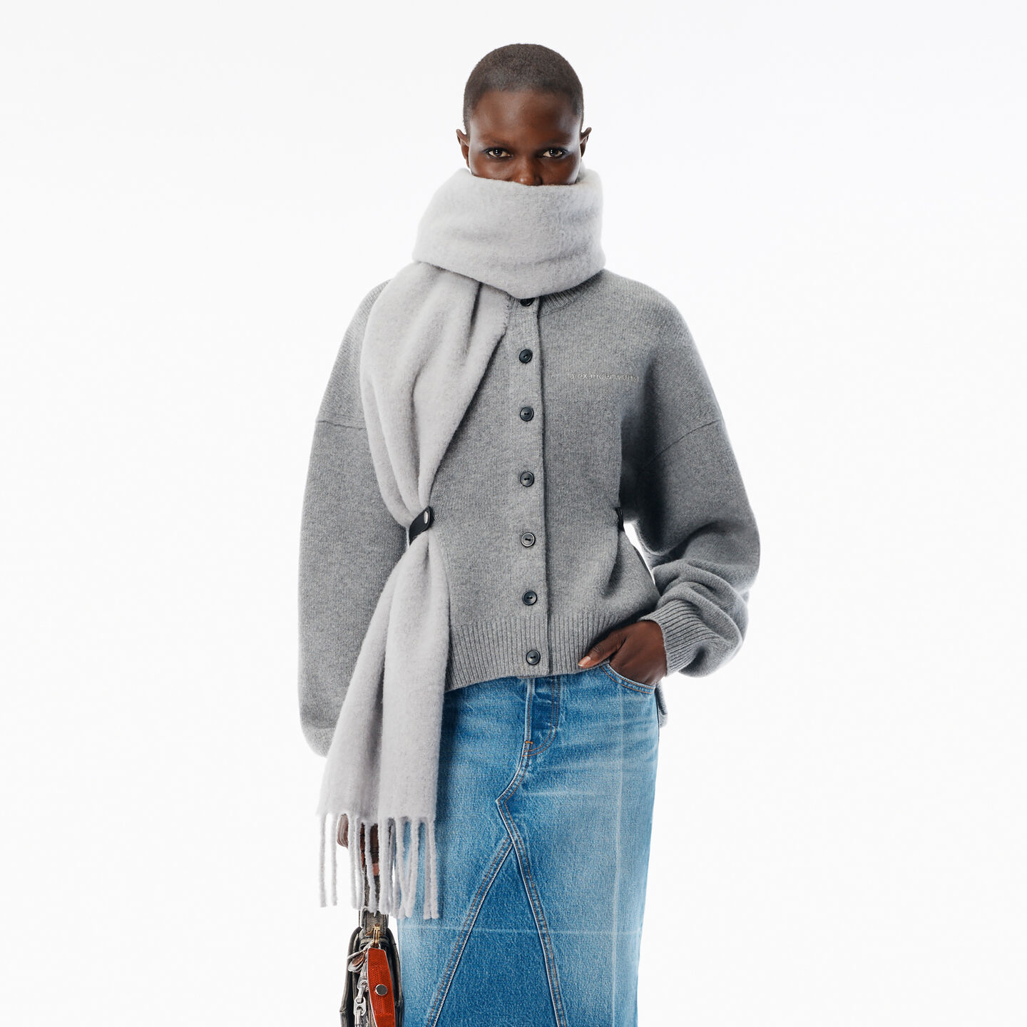 Alexander Wang Grey Wool-cotton Draped Back Cardigan In Gray