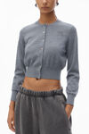 Alexander Wang heather grey logo cropped cardigan in superfine merino