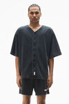Alexander Wang washed black oversize-baseballhemd aus baumwolljersey