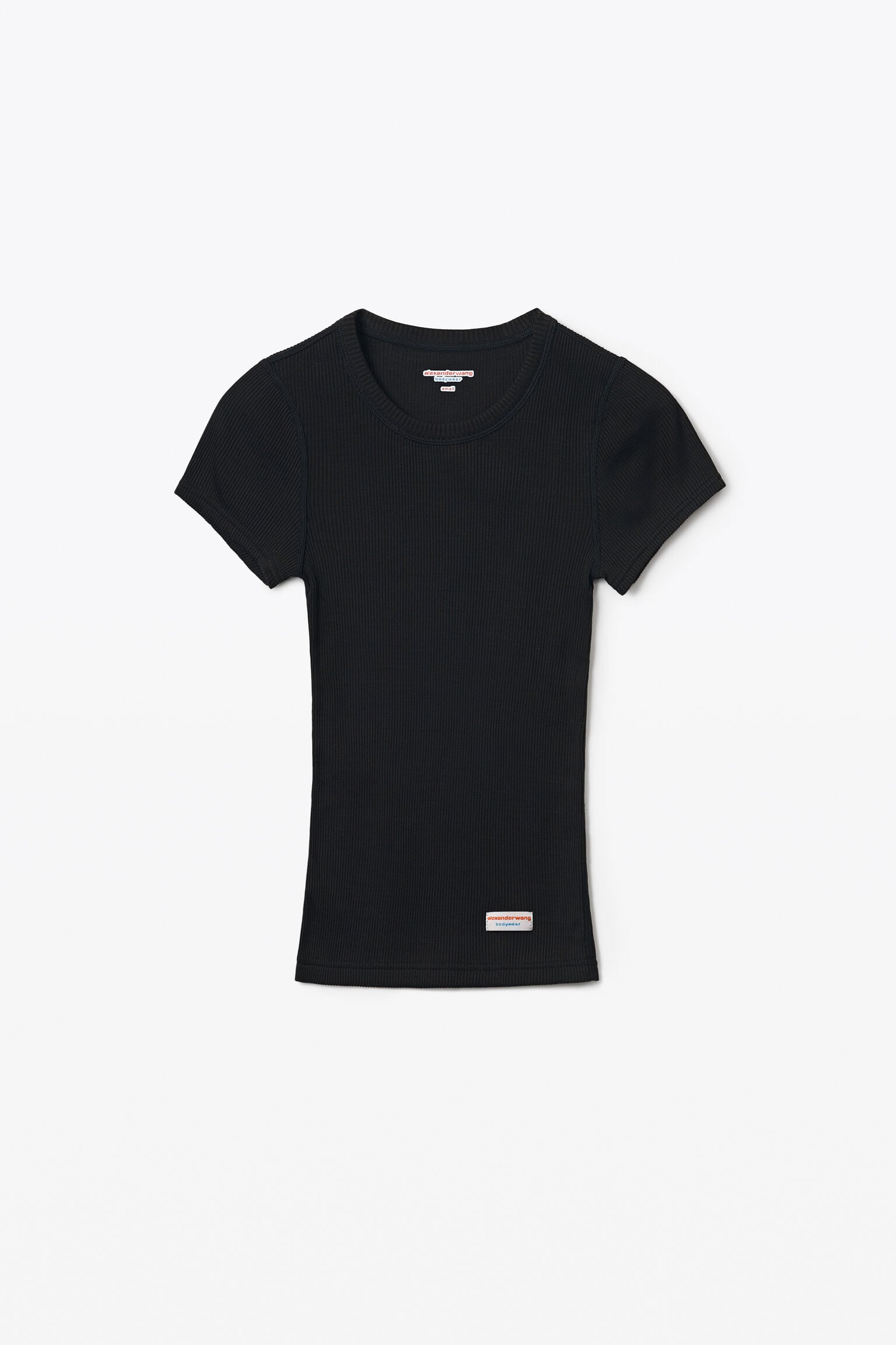 Short-Sleeve Tee in Ribbed Cotton Jersey in BLACK | alexanderwang®