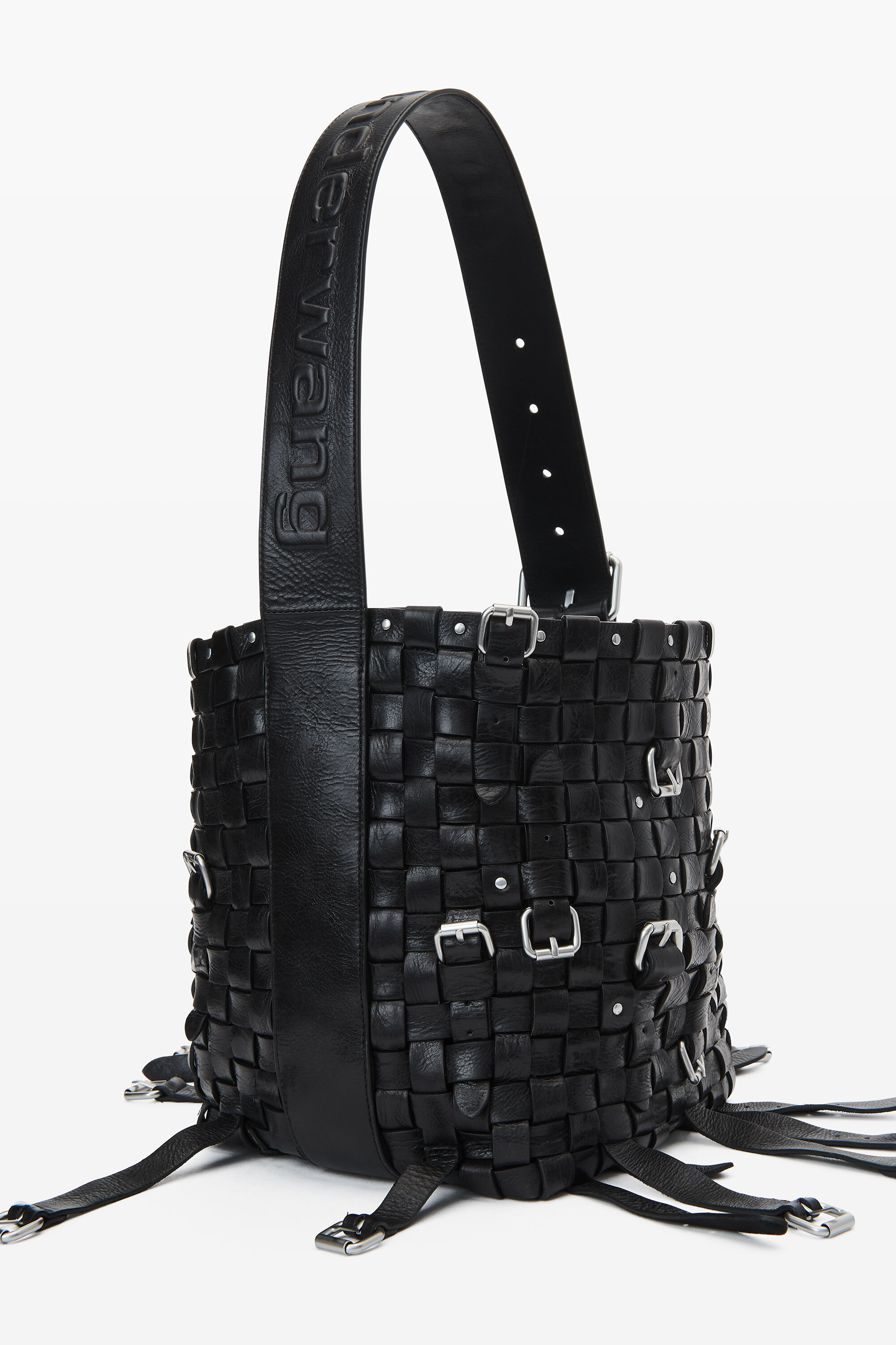alexanderwang lock medium crackle leather hobo BLACK