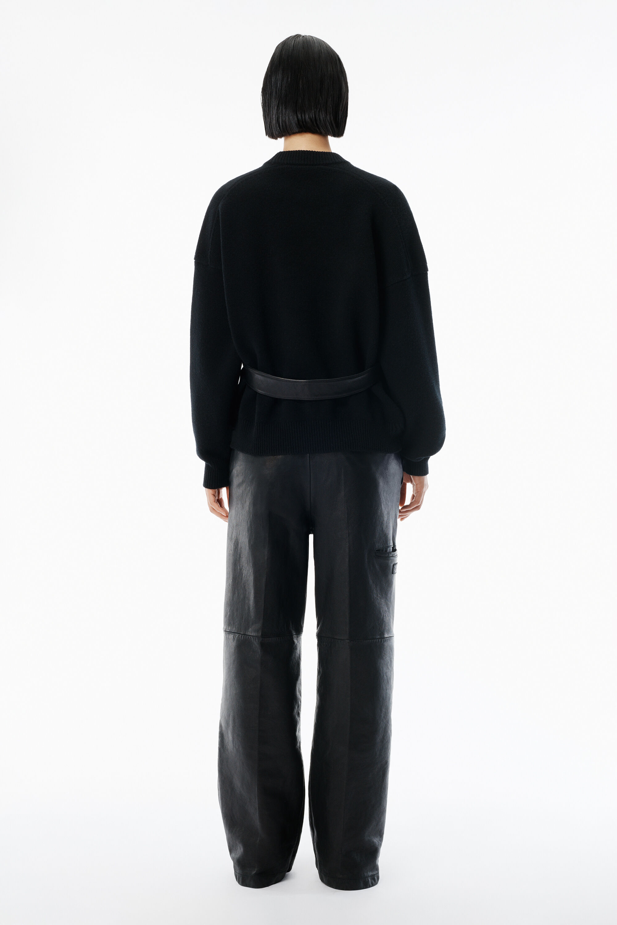 Black Wool-Cotton Crewneck Pullover in BLACK | alexanderwang®