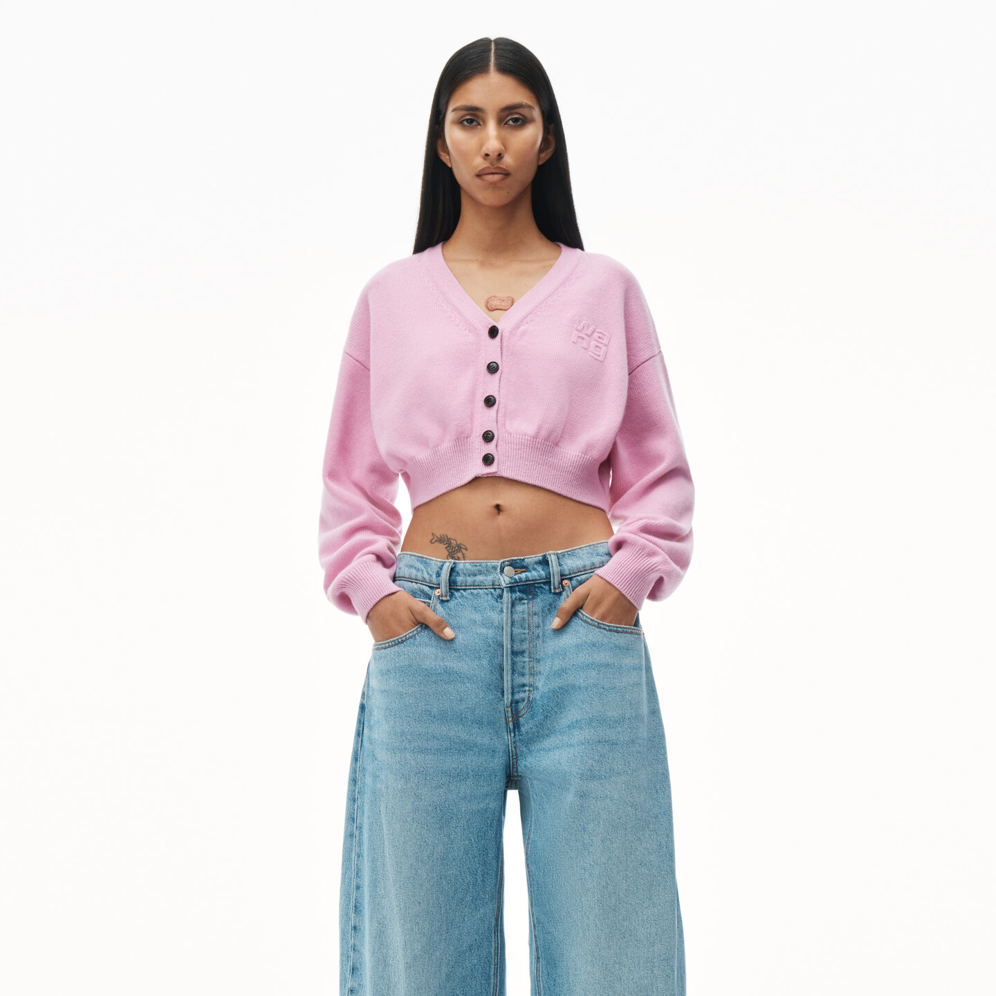 Alexander Wang Long Sleeve Cardigan With V Neck In Pink Lavender