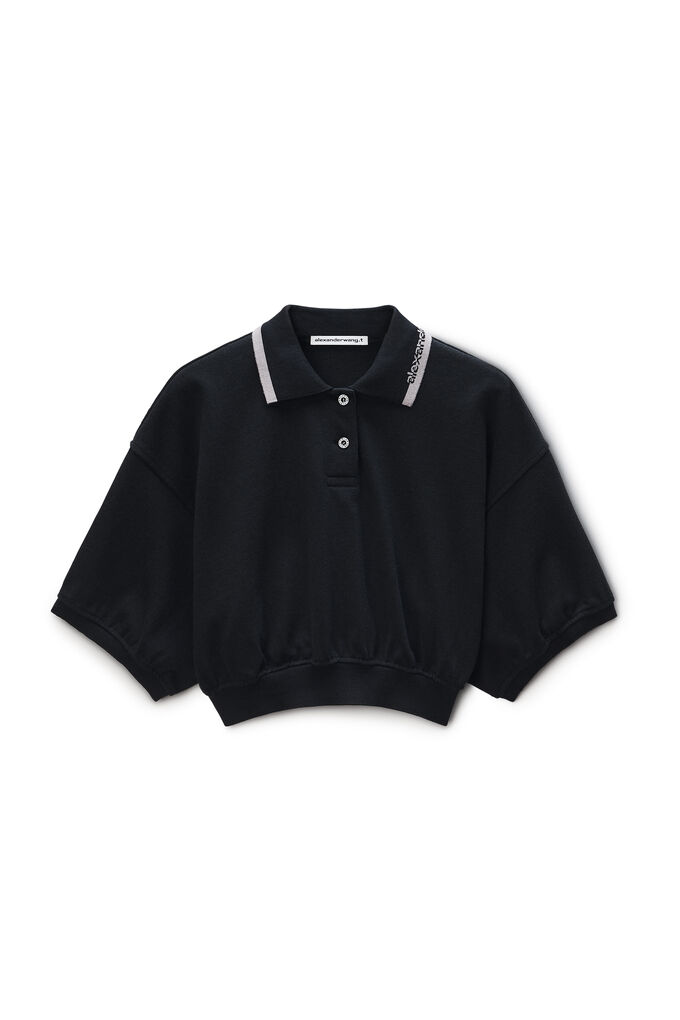 Alexander Wang Women Cropped Cotton Polo Shirt In Black