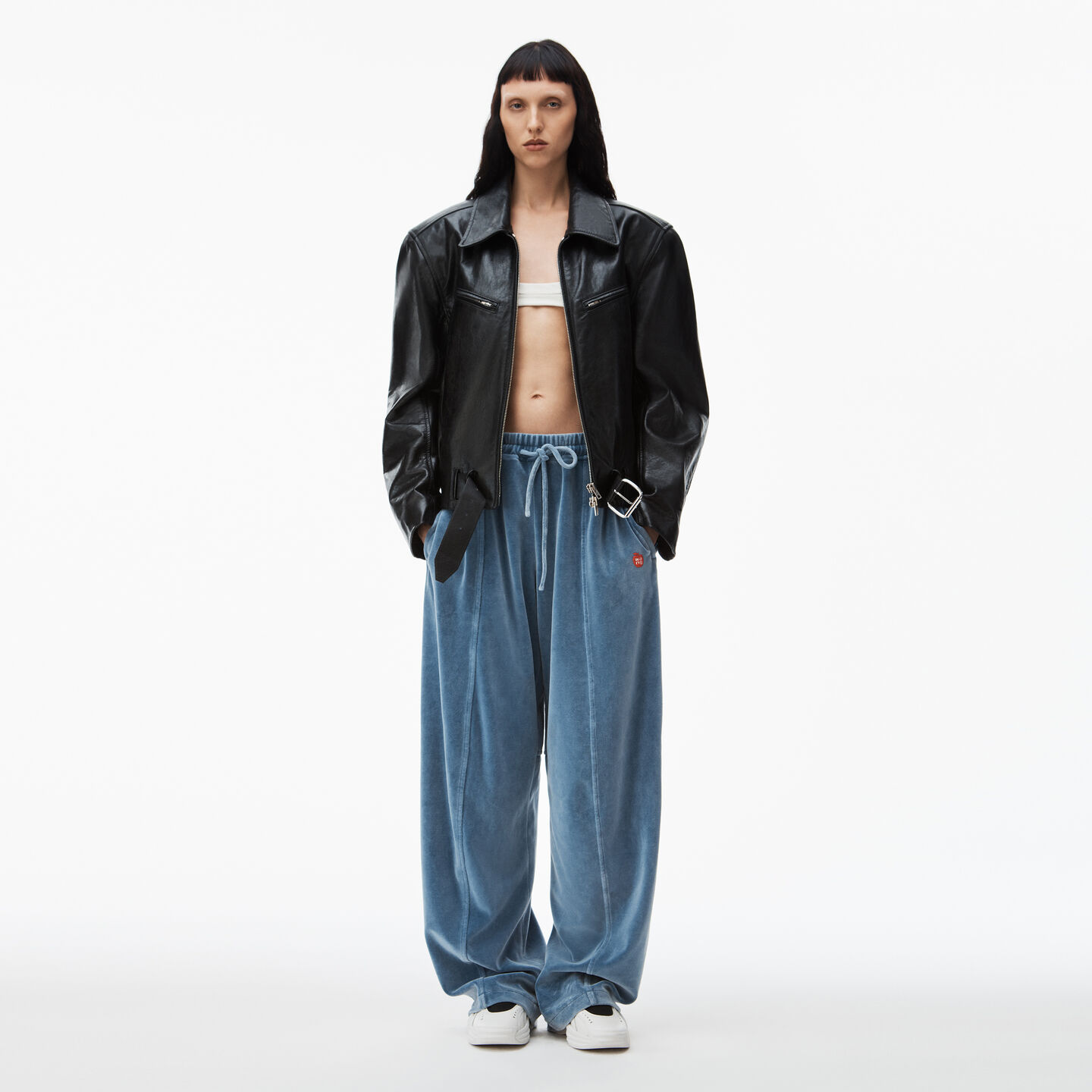 Alexander Wang Apple Logo Track Pant In Velour In Washed Bluestone