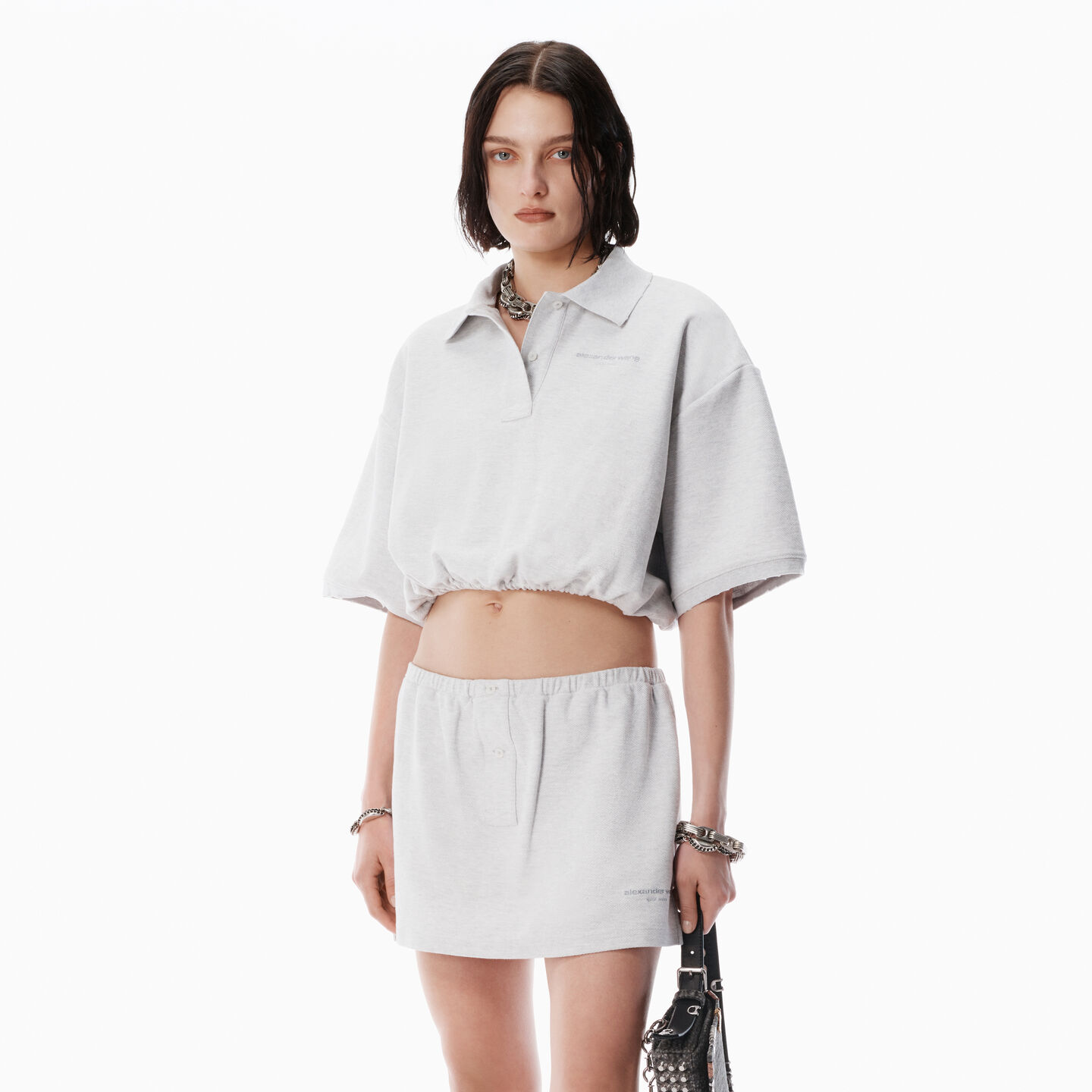 Alexander Wang Light Grey Striped Pique Polo