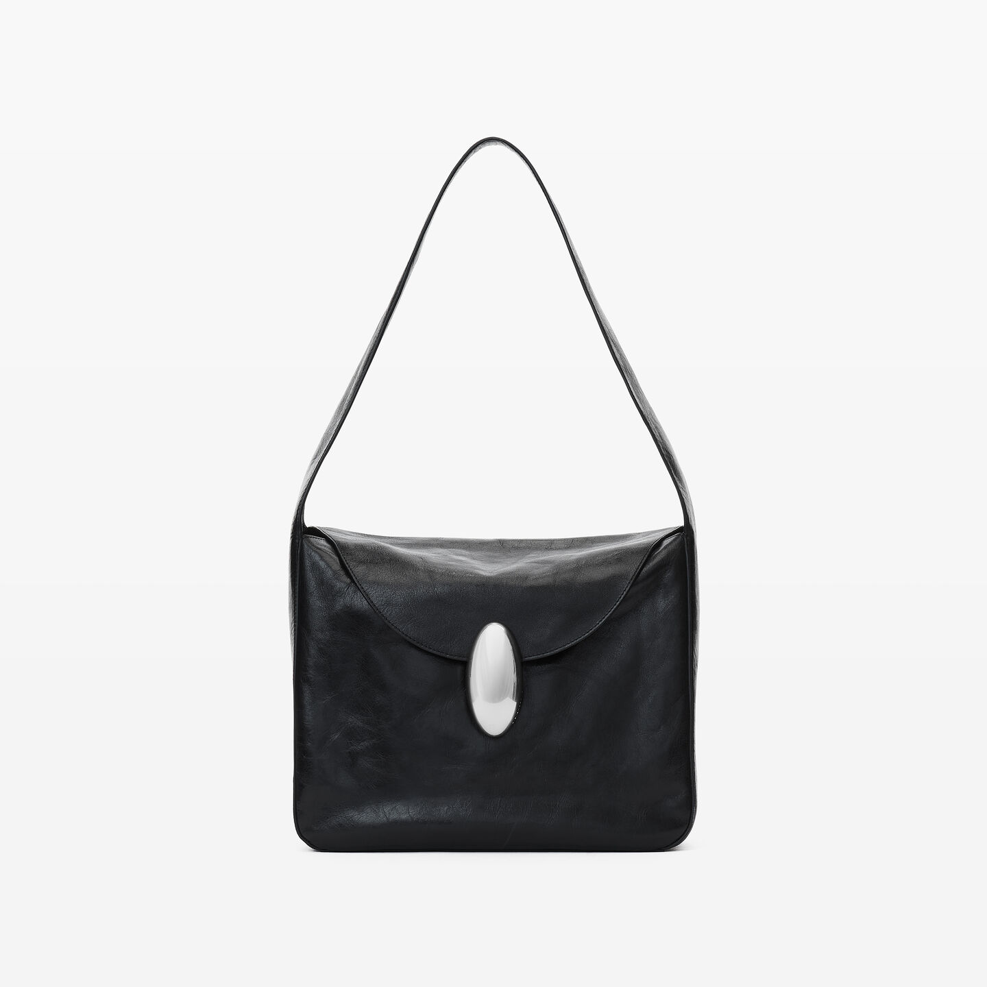 Alexander Wang Dome Medium Hobo Bag In Crackle Patent Leather In Black