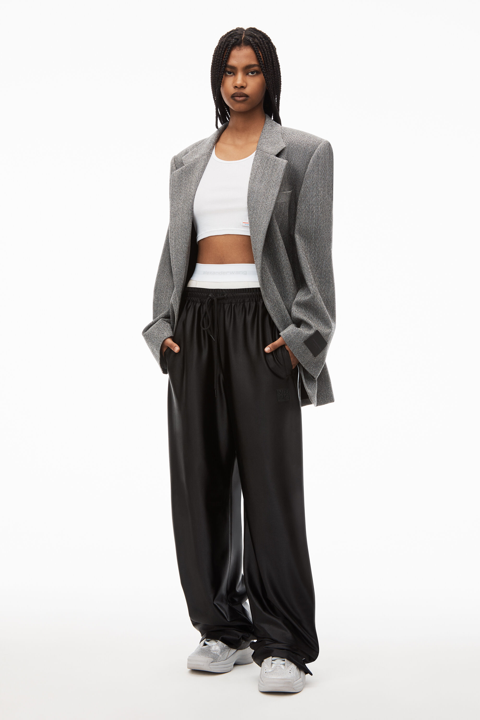 alexanderwang track pant in satin jersey BLACK - alexanderwang® US