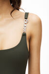 alexander wang diamante logo charm swimsuit in jersey army green