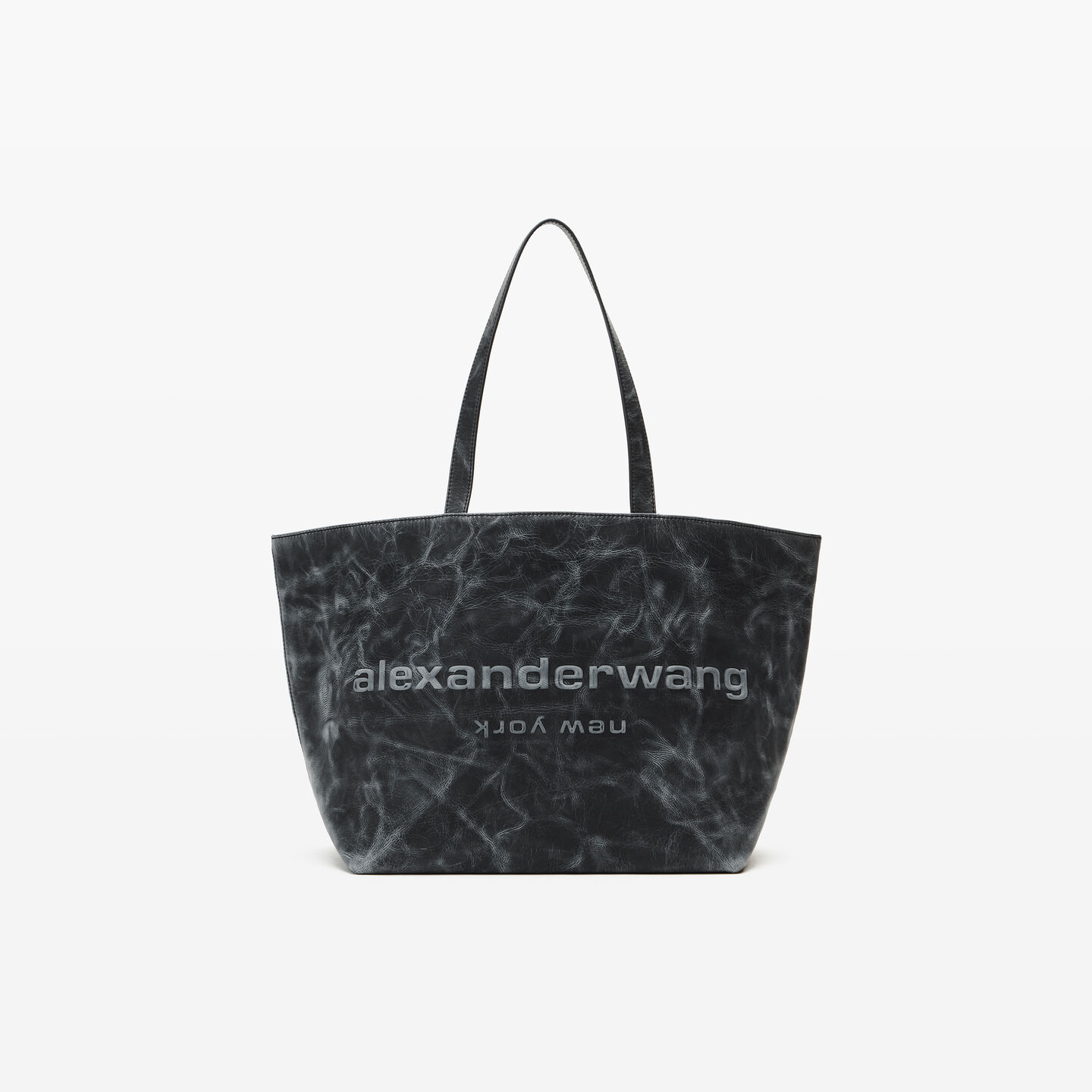 Alexander Wang Distressed Grey Leather Punch Tote In Animal Print