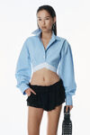 Alexander Wang oxford blue/white cropped shirt in organic cotton with logo elastic