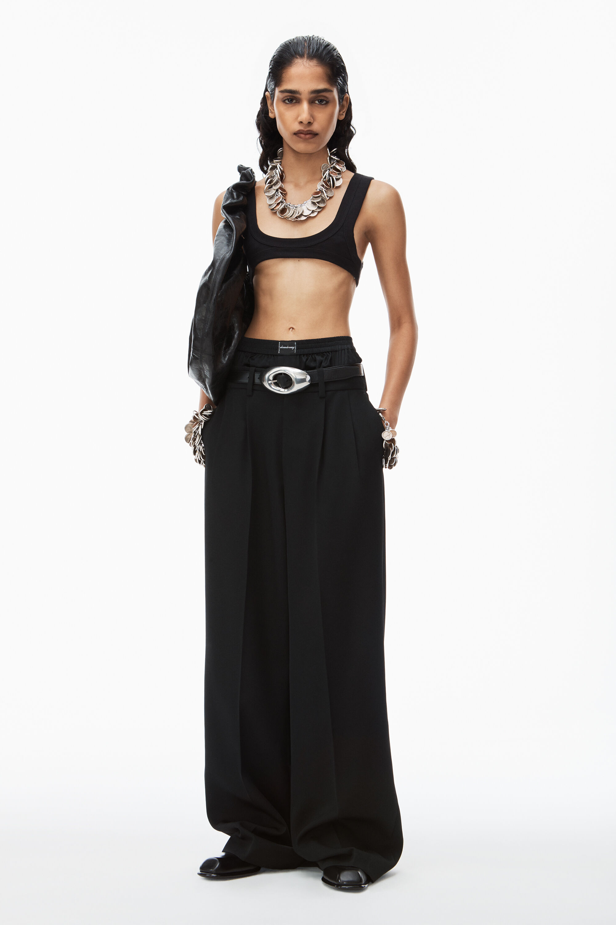 alexanderwang wool low-rise tailored trouser with pre-styled logo 