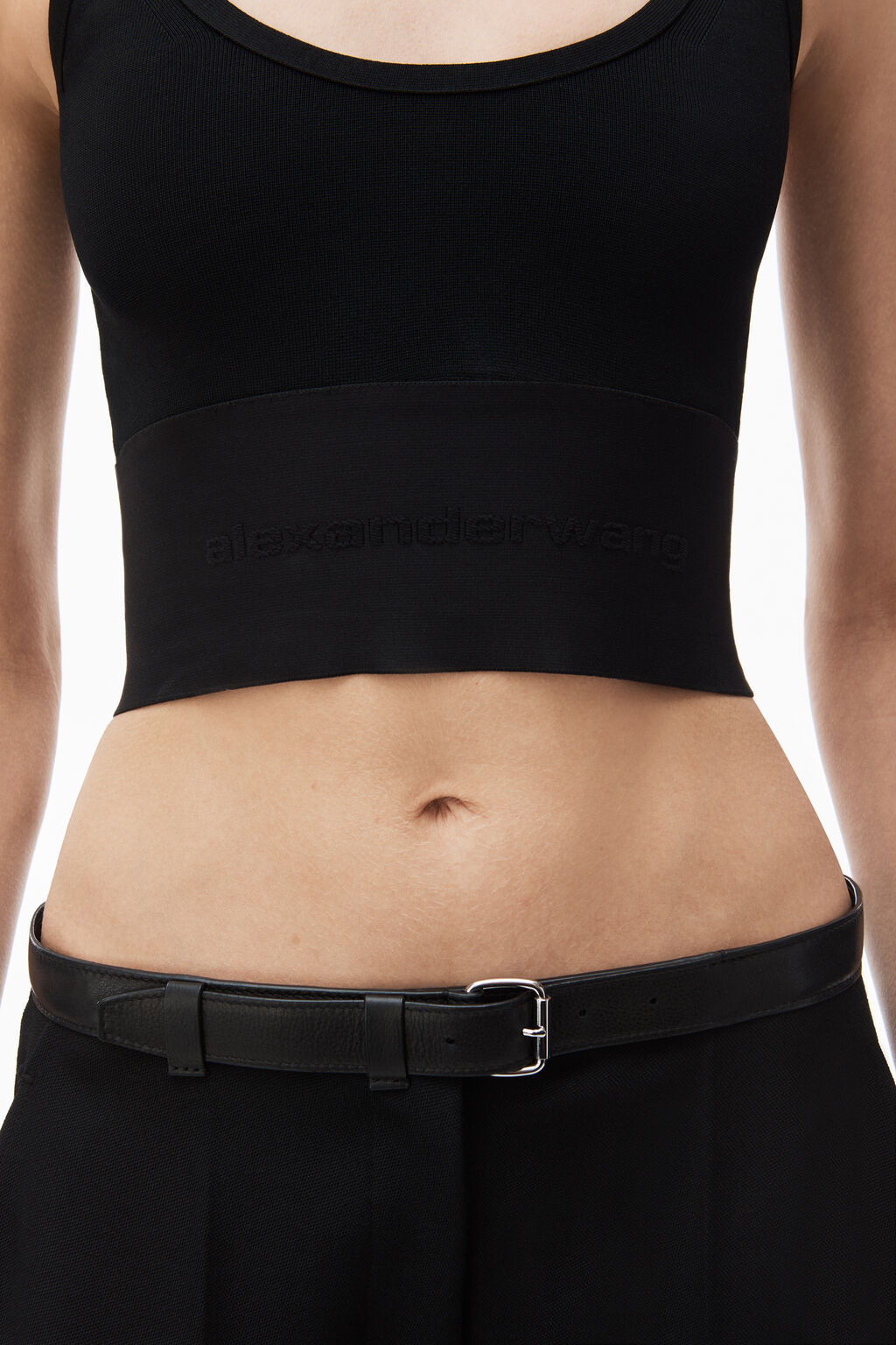 LOGO ELASTIC SCOOPNECK BRA TOP in BLACK | alexanderwang®