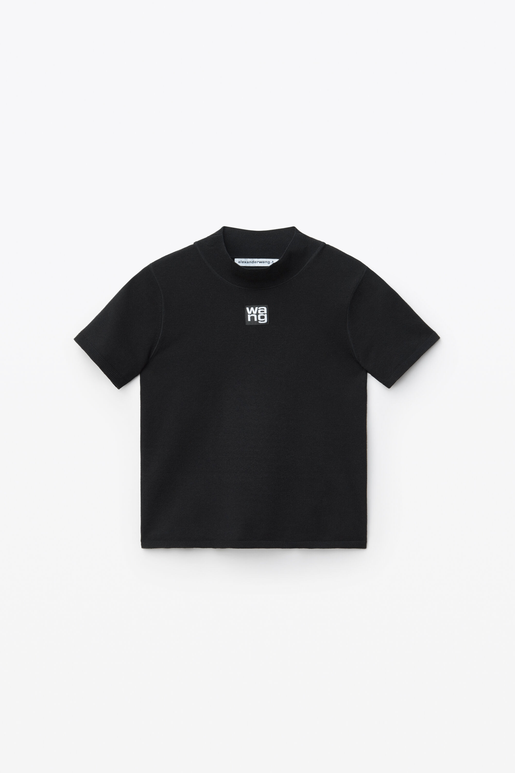 alexanderwang LOGO PATCH MOCK NECK TOP IN BODYCON KNIT BLACK