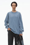 Alexander Wang washed vintage blue 棉质长袖闪光徽标t恤