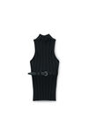 RIBBED MOCK NECK TANK TOP WITH LEATHER BELT