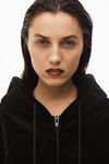 alexander wang 丝绒短款拉链连帽衫 black