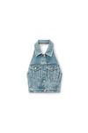 Alexander Wang vintage bleach blue top all'americana in denim blu scolorito