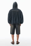 Alexander Wang washed black 黑色棉质徽标拉链连帽衫