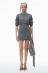 Alexander Wang charcoal long sleeve dress in wool blend with crystal hotfix trim